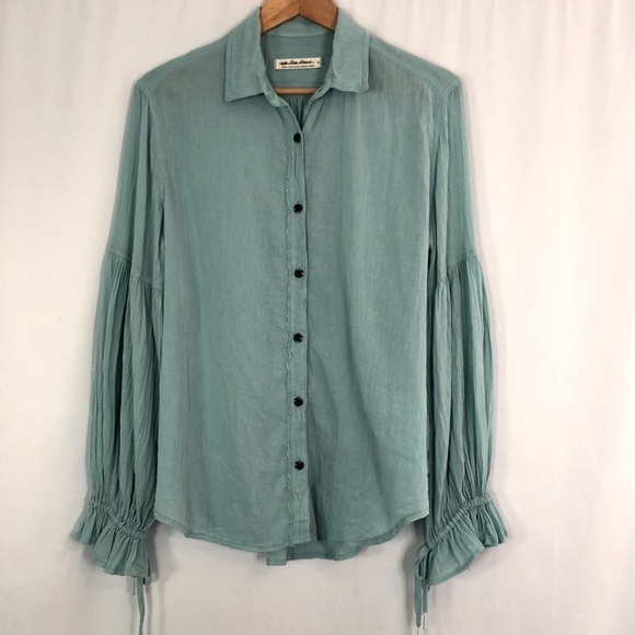 FP We The Free Balloon SleeveTeal Raw Hem Top Size S - Picture 4 of 12